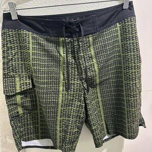 Manaola Geometric Green and Black Board Shorts